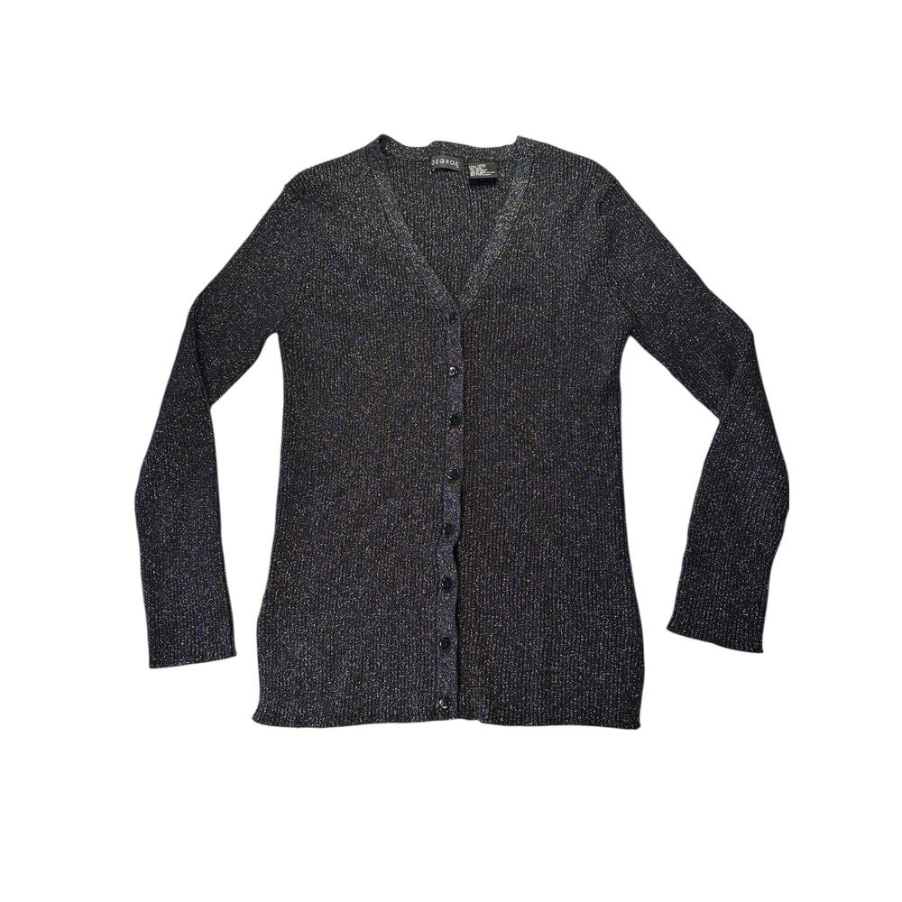 NWOT Metallic Ribbed Cardigan Sweater – Black Sparkle – Size L NYE HolidayParty